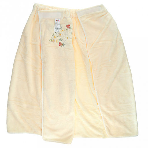 Парео махровое "Свежий букет" 70х175см, хлопок 100%, на резинке с липучкой, на кнопке, с вышивкой; с чалмой на пуговице 68х25см, ванильный (Китай)