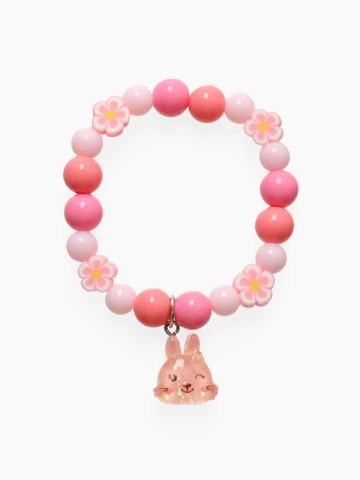 Цена за 2 шт. Браслет детский Выбражулька фимо с бусинами, d=6 см. зайчик с бусинами, розовый