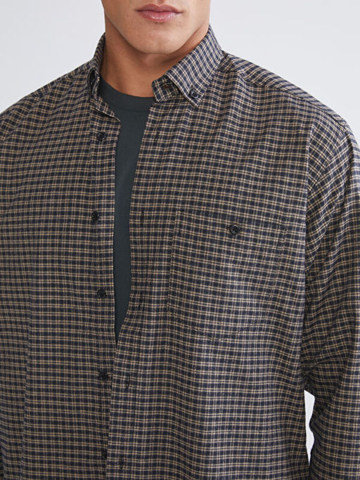 Regular Fit Uzun Kollu Ekose Gabardin Erkek G?mlek