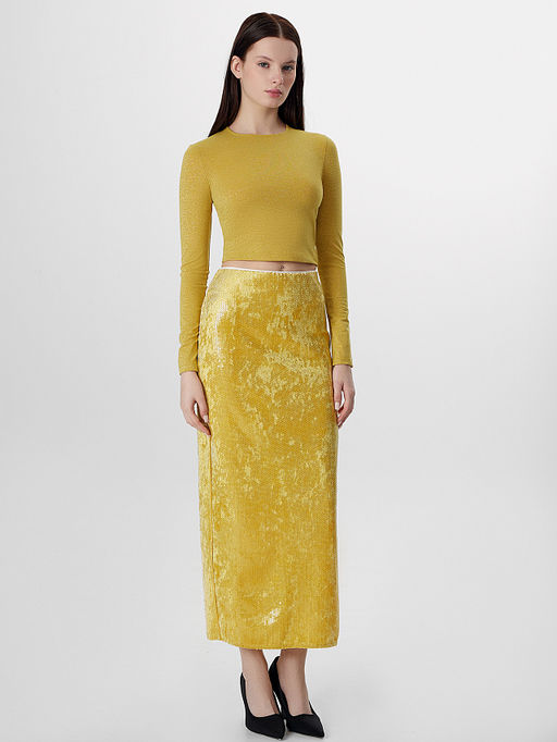 Юбка Mark Formelle x Ольга Бузова желтая с пайетками  фото 3
