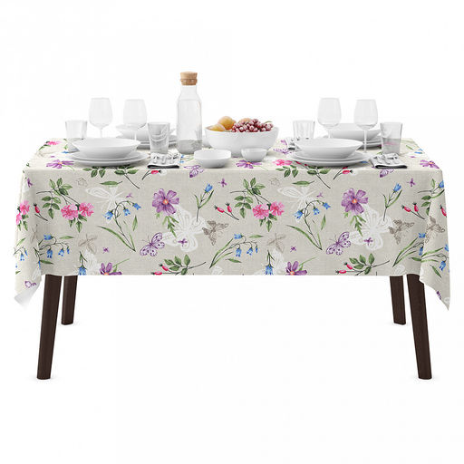 Скатерть 145х145см "Лето", длина стола до 110см, на 4 персоны, рогожка 171г/м2, хлопок 100%, упаковка классическая 28х41см, "Домашняя мода" (Россия)