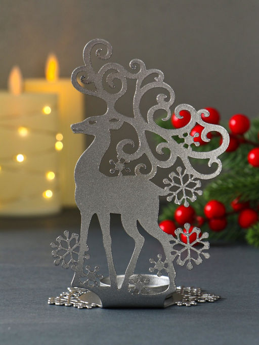 Подсвечник на 1 свечу Олень новогодний, металл, серебряный, 9.5?7?14.5 см