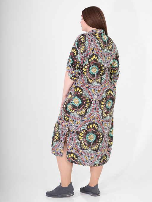 Платье-рубашка серого цвета с цветочным принтом - Almond фото 6