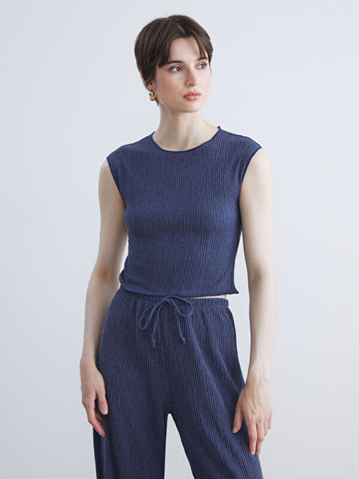 Bisiklet Yaka Dokulu Bluz