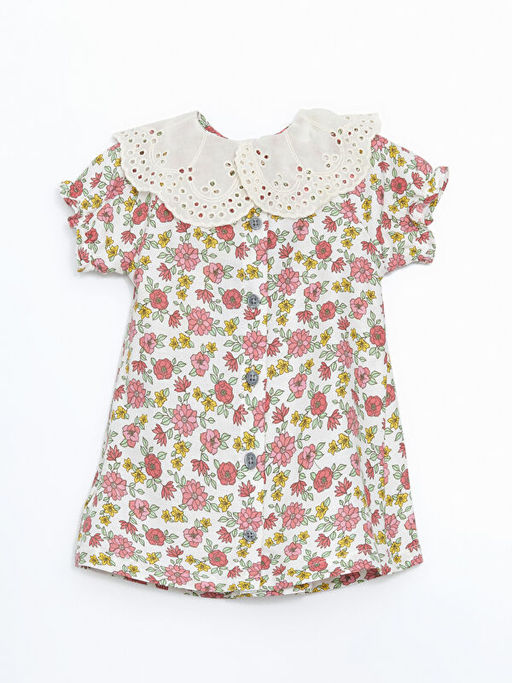 Bebe Yaka Uzun Kollu ?i?ekli K?z Bebek Elbise