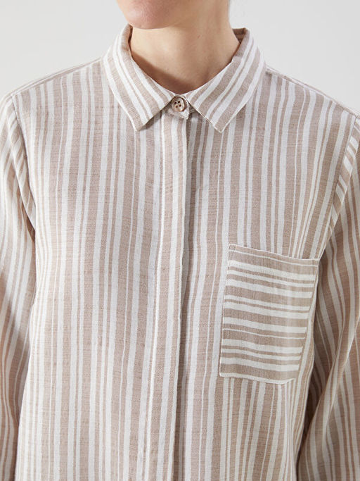 ?izgili Keten G?r?n?ml? Kad?n G?mlek Tunik