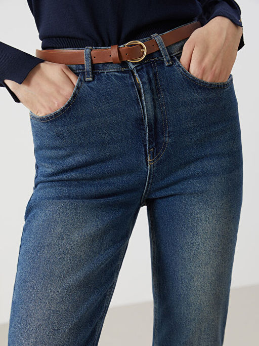 Beli Kemerli Mom Fit Kad?n Jean Pantolon