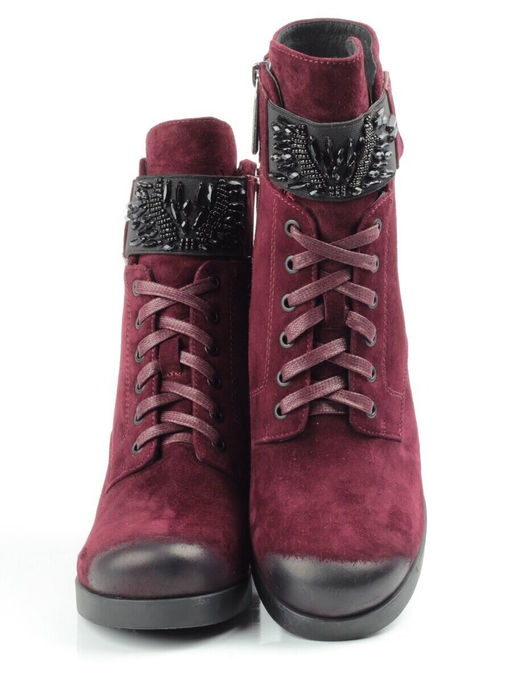 04-R135-2 BURGUNDY Ботинки зимние женские (натуральная замша, натуральный мех)