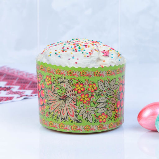 Цена за 20 шт. Форма бумажная для кулича «Хохлома», 134×100 мм, МИКС