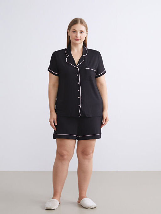 G?mlek Yaka Kad?n ?ortlu Pijama Tak?m?