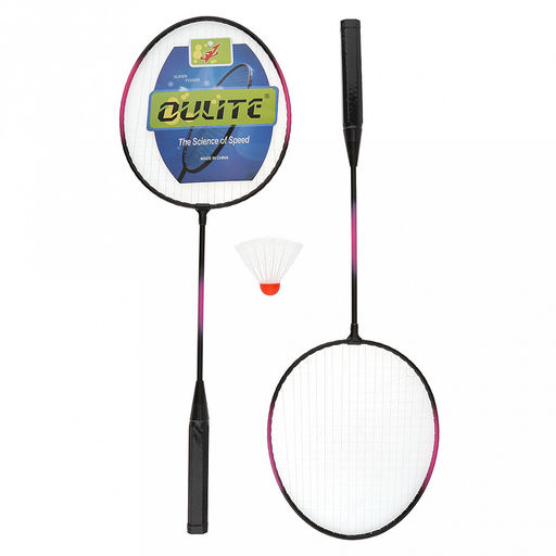 Ракетка для бадминтона 62х21см, набор 2 штуки, в сумке спанбонд/сетка-полиэстер, на молнии, с ремешком + волан пластмассовый 6,5см, цвета в ассортименте: синий; фуксия (Китай)