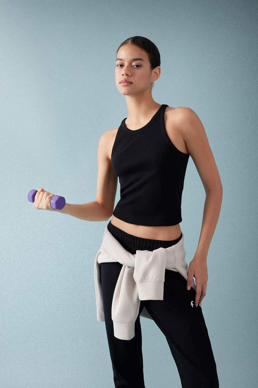 DeFactoFit Slim Fit Спортивная рубашка в рубчик с круглым вырезом  фото 3