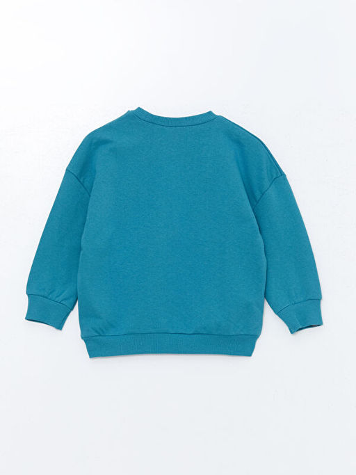 Bisiklet Yaka Bask?l? Erkek Bebek Sweatshirt