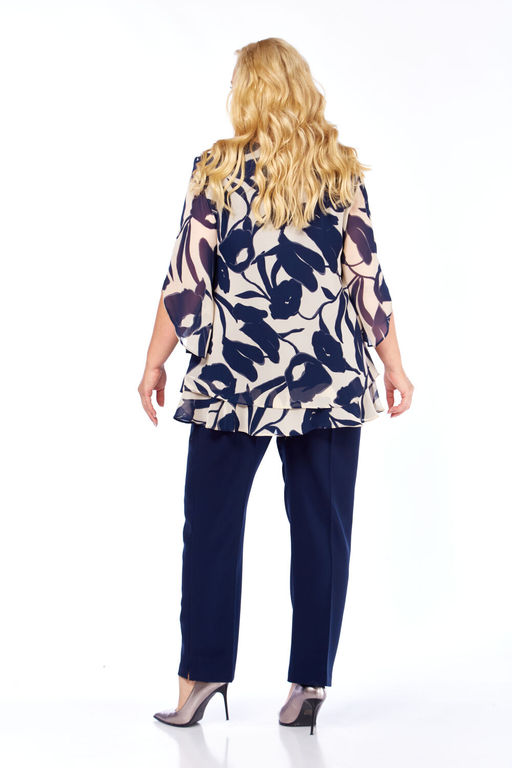 Костюм Элль стиль 2213/8-Р темно-синий+бежевый/темно-синий  фото 4