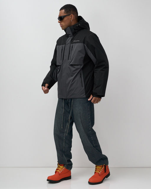 Горнолыжная куртка мужская зимняя темно-серого цвета 7616TC