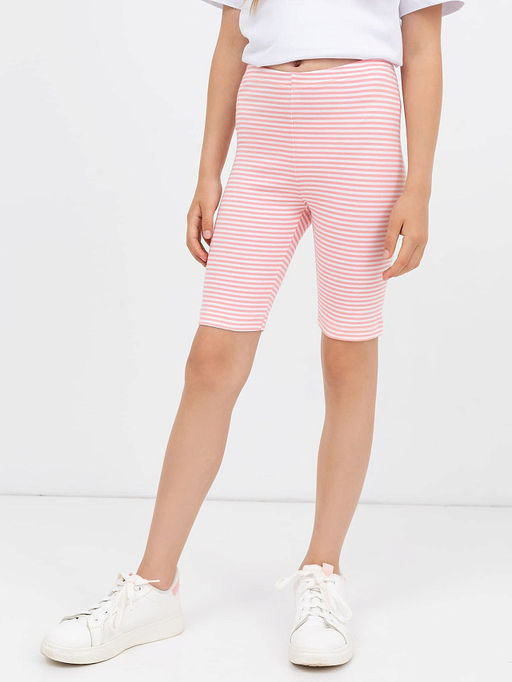 Хлопковые велосипедки в бело-розовую полоску для девочек - Mark formelle фото 2