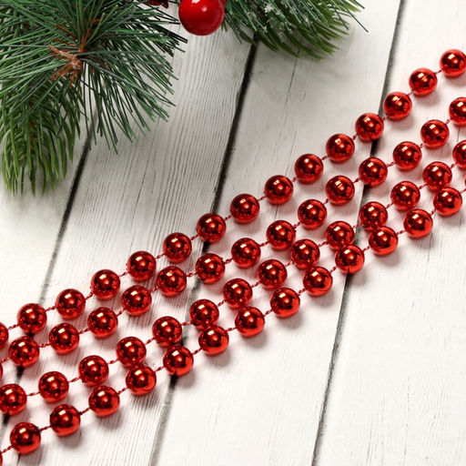 Цена за 2 шт. Бусы на ёлку Шары, длина 2.7 м, d=7 мм, красные - Зимнее волшебство фото 2