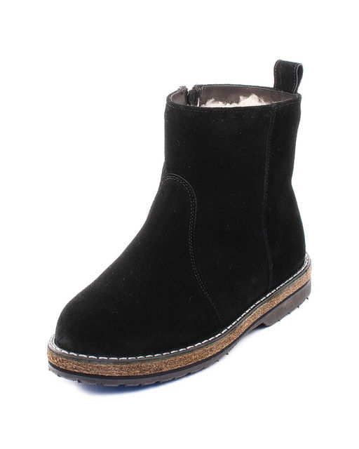 Ботинки женские на войлочной подошве, черные,замша, молния.