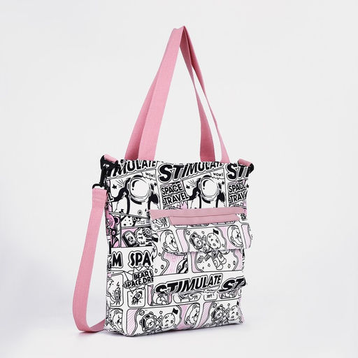 Шопер на молнии, наружный карман, цвет белый/розовый - Simaland фото 3