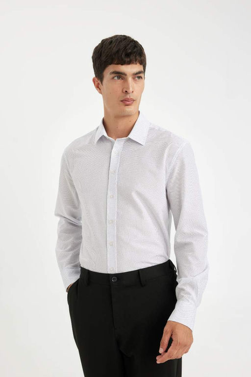 Рубашка из поплина с длинными рукавами и воротником-поло Modern Fit - Defacto фото 3