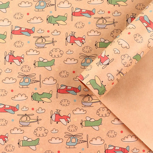 Цена за 10 шт. Бумага упаковочная крафтовая «Самолёты», 50 х 70 см