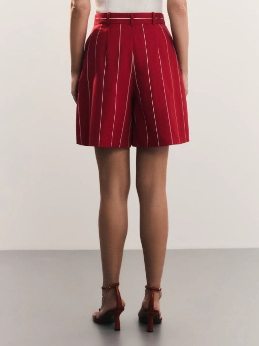 Широкие льняные шорты в полоску / Zarina  фото 5