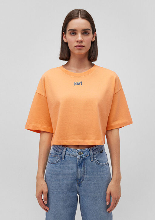 Mavi Logo Bask?l? Turuncu Crop Tisort  фото 3