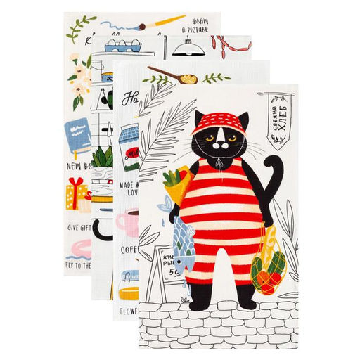 Набор кухонных полотенец Доляна Happiness, 35х60см-4шт, 100% хлопок  фото 3