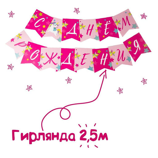 Набор бумажной посуды С днём рождения. Единорожек, 6 тарелок, 6 стаканов, 6 колпаков, 1 гирлянда - Страна карнавалия фото 5