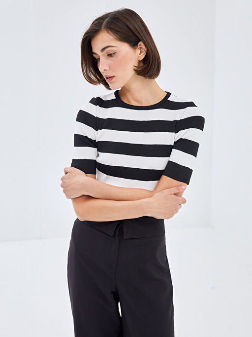 Bisiklet Yaka Renk Bloklu Kad?n Triko Kazak