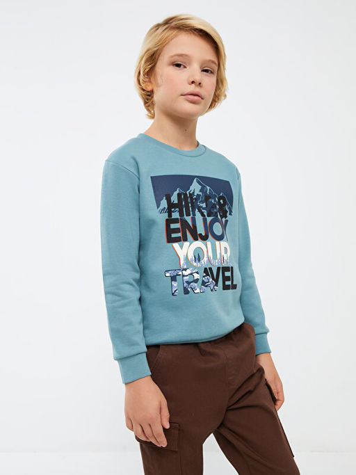 Bisiklet Yaka Bask?l? Uzun Kollu Erkek ?ocuk Sweatshirt - Waikiki фото 2