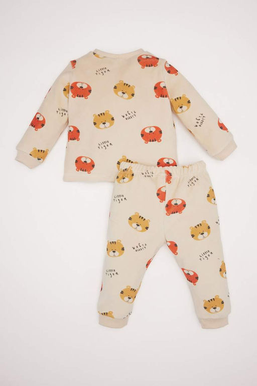 Пижамный комплект для маленьких мальчиков с круглым вырезом и рисунком, бархатный верх с длинными рукавами и длинный низ - Defacto фото 4