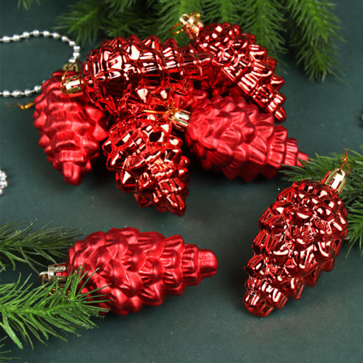 Елочное украшение Шишка 8 штук 8 см / 5620 /уп 72/ микс (Красный) - Галеонтрейд фото 9