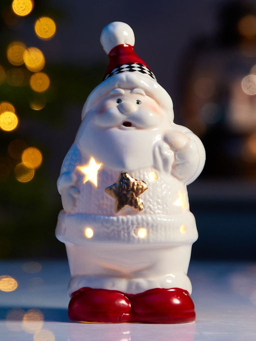 Светодиодная фигура «Дед мороз в свитере», 13.8×6×7 см, 1 LED, керамика, от батареек LR44×3, тёплый белый свет