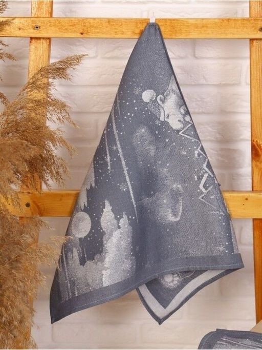 Полотенце жаккардовое Премиум Белые медведи-сер. 50*70 см. - Лен поволжья фото 2