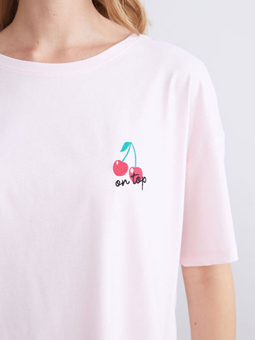 Bisiklet Yaka Bask?l? Kad?n Kaprili Pijama Tak?m?