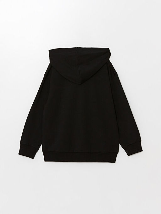 Kap??onlu Bask?l? Uzun Kollu Erkek ?ocuk Fermuarl? Sweatshirt