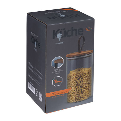 Банка для сыпучих продуктов 1300 мл, ALBERO DI MARMO, цв. стекла с кр. из мрам. дерева арт. 108285 - Полимербыт фото 3