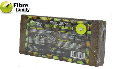 Кокосовый субстрат 315 г. в упаковке с этикеткой FIBRE FAMILY 02-00000127