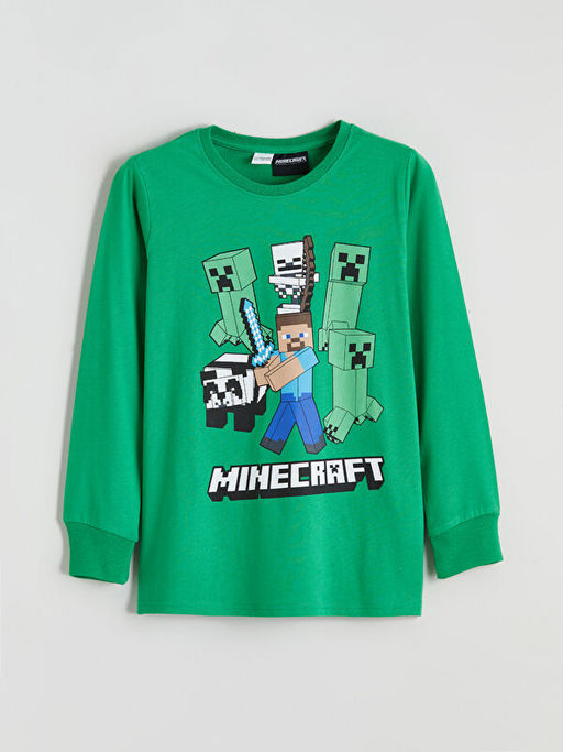 Bisiklet Yaka Minecraft Bask?l? Erkek ?ocuk Pijama Tak?m?