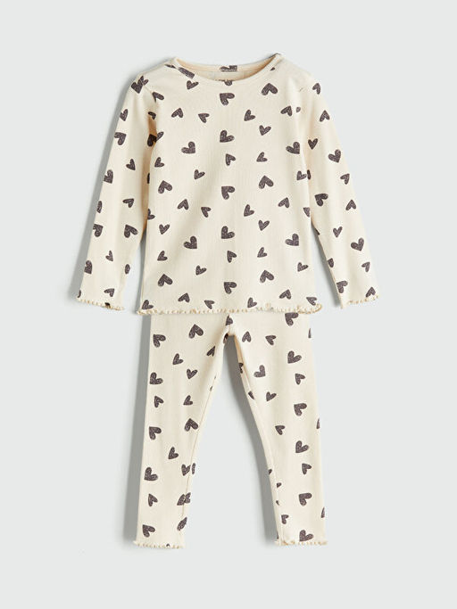Kalp Bask?l? K?z Bebek Pijama Tak?m?