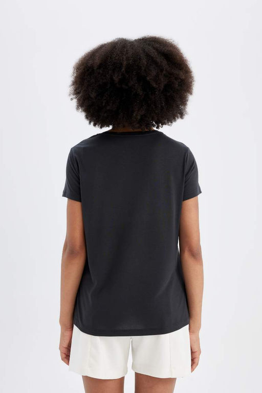 DeFactoFit Стандартная футболка из модала с круглым вырезом и короткими рукавами  фото 8