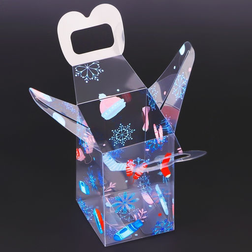 Цена за 5 шт. Коробка подарочная новогодняя складная ПВХ С Праздником! 6?6?10 см