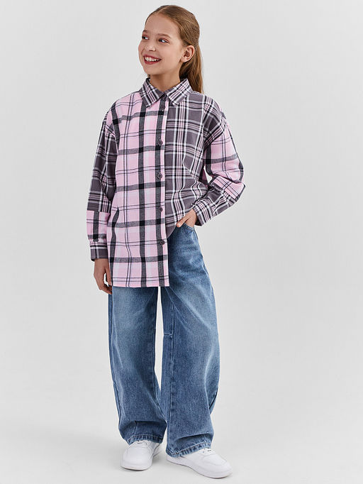 Джинсы для девочек barrel fit синие