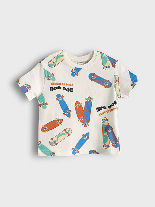 Bisiklet Yaka Bask?l? Erkek ?ocuk Ti??rt 2li