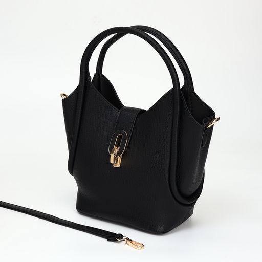 Сумка женская тоут на клапане, с косметичкой, 17×11×22 см, однотонная, чёрная