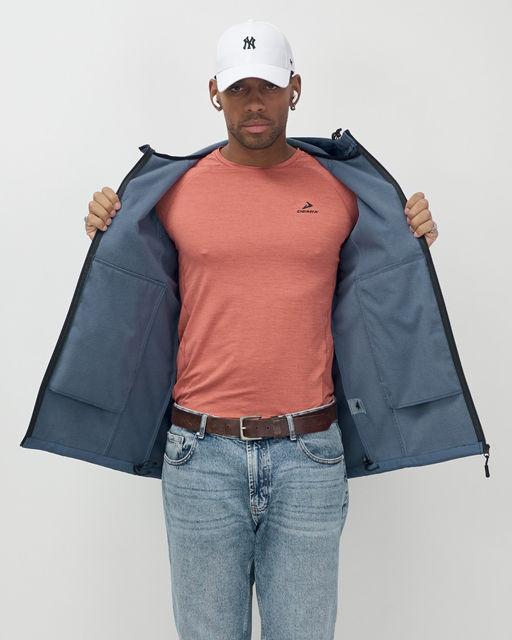 Ветровка спортивная мужская с капюшоном softshell синего цвета 9563S - Mtforce фото 16