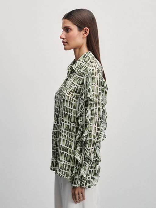 Шифоновая блузка с принтом с воланами / Zarina  фото 4