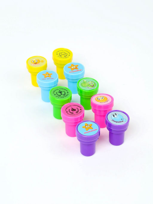 Оценочные печати "Смайлы" набор 10 шт, вид МИКС