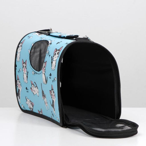 Сумка-переноска каркасная Играющие котики, размер S, 37,5 х 17 х 22 см, голубая - Пижон фото 5
